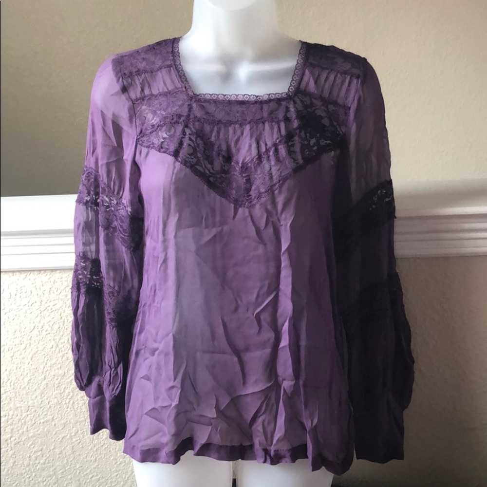 Buffalo plum colored lace see-through top